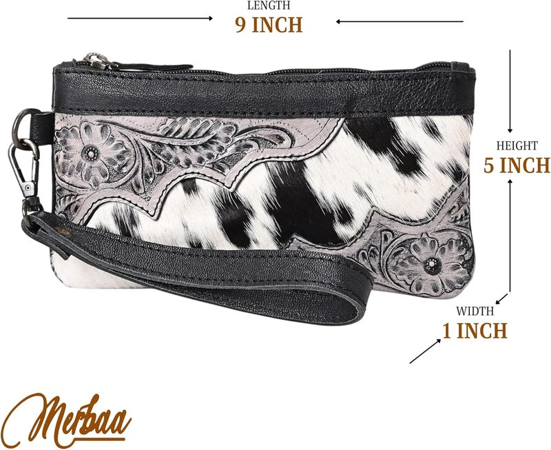 Merbaa Store Women Hand tooled Natural Cowhide Leather hand Clutch | Hand Bag | Purse | Coin Pouch Bag valentines day gifts - Image 2